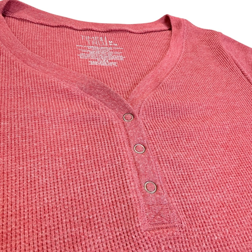 Womens Thermal Henley Bella Shirt Medium Heather Red Casual Layer Y2K Grunge - Picture 10 of 12